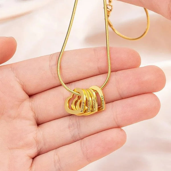 Personalised 1-6 Engraved Names Heart Pendant Necklace Dainty Family Jewellery Birthday Anniversary Mother's Day Gift for Mom Grandma Women