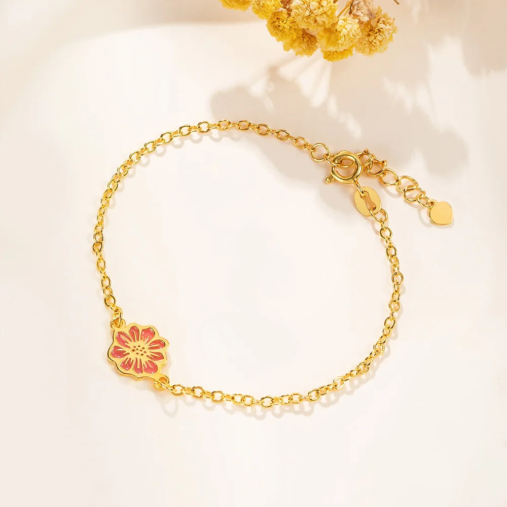Personalized Adjustable 1-8 Enamel Birth Flowers Bracelet Dainty Jewelry Birthday Mother's Day Gift for Mom Grandma
