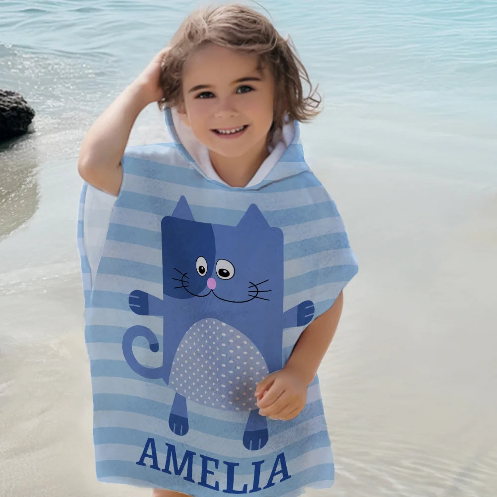 Personalized Cute Animal Hamster Owl Stripe Quick-Dry Soft Kid Hooded Beach Towel with Name – Summer Vacation Beach Essential Birthday Gift for Kids