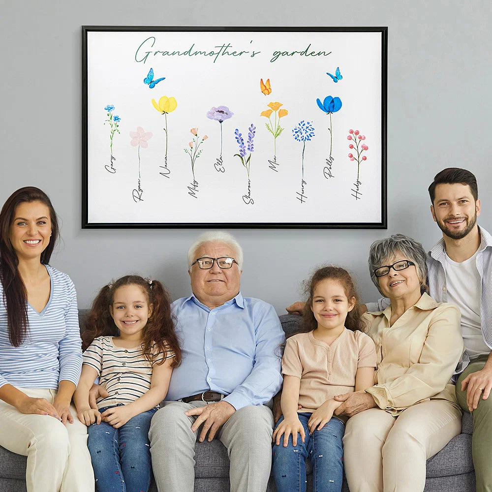 Personalised Horizontal Frameless Canvas with 1–16 Watercolor Family Flowers and Name – Thoughtful Birthday or Mother’s Day Gift for Loved Ones Family