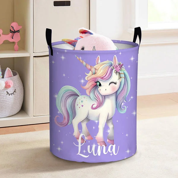 Custom Unicorn Laundry Basket for Kids – Large Waterproof Toy Storage with Handle, Cute Nursery Decor & Gift