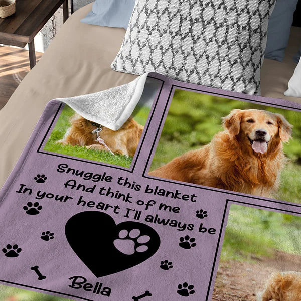 Personalised Soft Blanket with 8 Pet Photos Name and "Snuggle This Blanket And Think Of Me" Memorial or Birthday Gift for Pet Lover