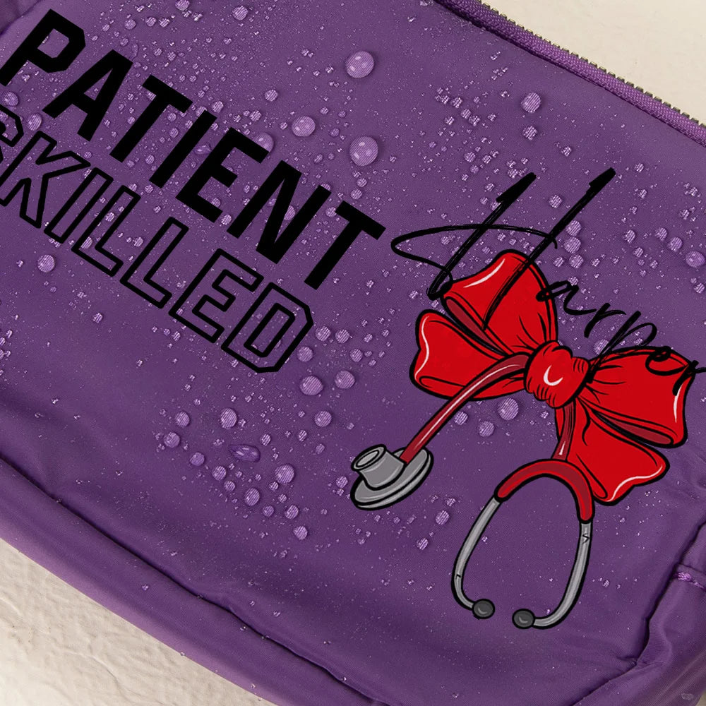 Personalised Waterproof Crossbody Waist Bag with Bow Stethoscope and Name Adjustable Strap Graduation Gift for Medical Students and Staff