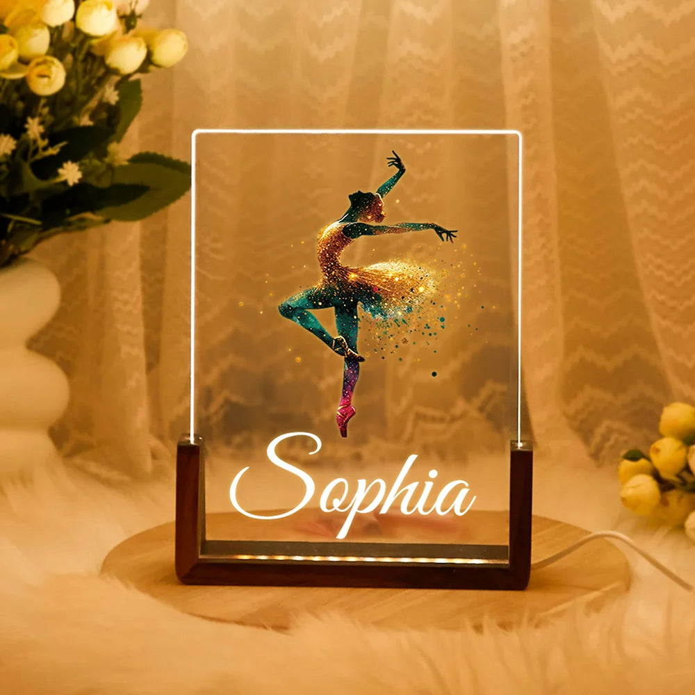Personalised Faux Glitter Dance Girl LED Night Light with Name Colorful Ballet Hip Hop Theme Room Decor Birthday Gift for Ballerinas Dance Lovers