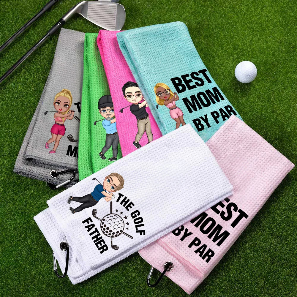 Personalised Cartoon Golf Towel with Title and Hanging Clip Absorbent Waffle Sports Towel Perfect Birthday Gift for Golf Lovers
