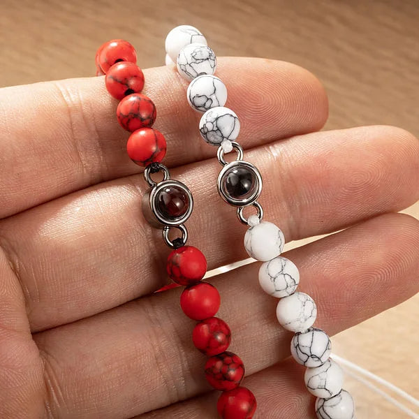 Personalized Men's Tiger's Eye Stone Photo Projection Beads Elastic Bracelet Gift for Boyfriend Husband Dad