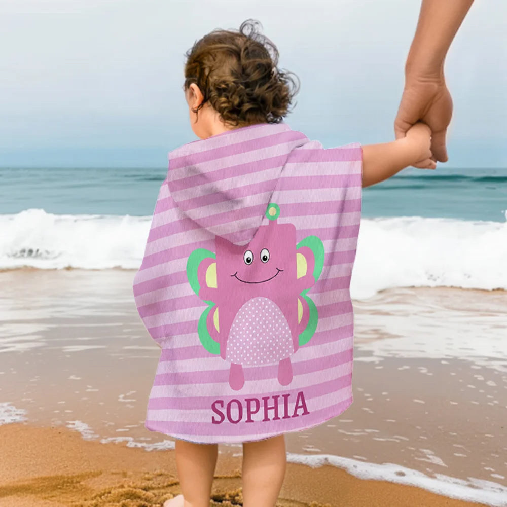 Personalized Cute Animal Hamster Owl Stripe Quick-Dry Soft Kid Hooded Beach Towel with Name – Summer Vacation Beach Essential Birthday Gift for Kids