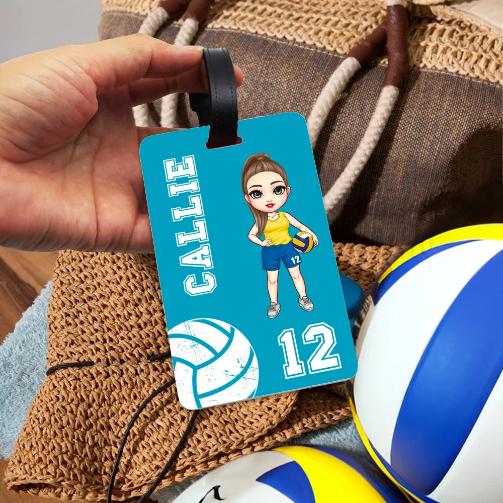 Custom Sports Luggage Tag – Personalized Basketball & Football Cartoon Name & Number Tag – Travel Gift for Athletes & Sports Fans