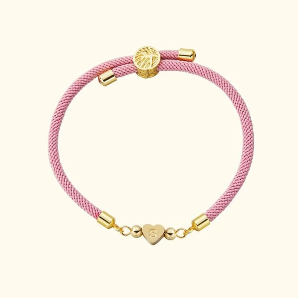 Personalized Engraved Initial Heart Charm Adjustable Braided Bracelet Multicolor Available Birthday Anniversary Gift for Her
