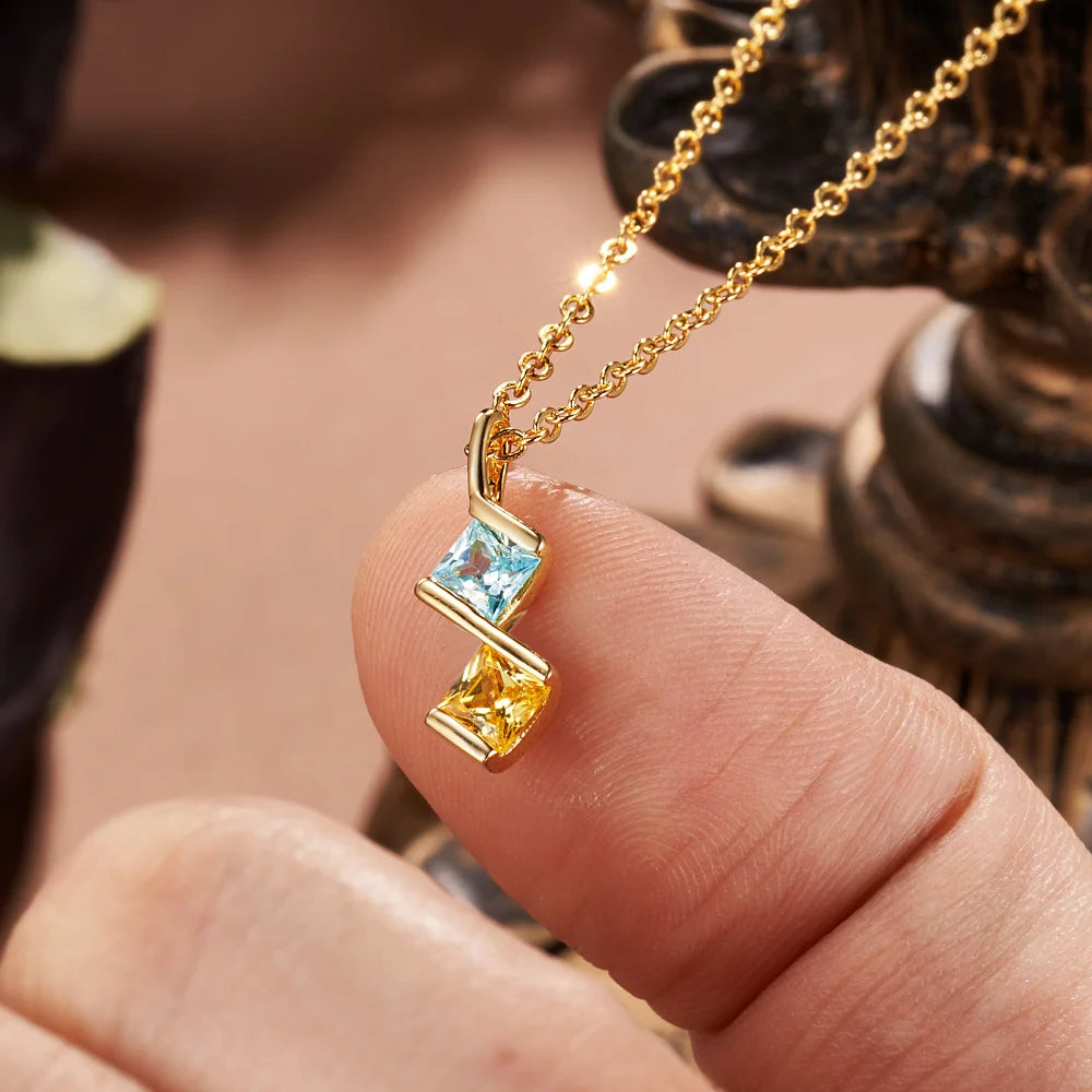 Personalized Multiple 1-6 Birthstones Family Necklace Birthday Anniversary Gift for Women