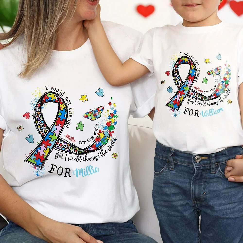 Custom Autism Awareness T-Shirt - Personalized Name Ribbon Design - World Autism Day Gift for Kids & Adults