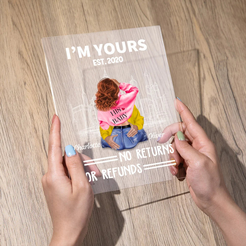 Personalised "I Am Yours No Returns or Refunds" LED Night Light with Wooden Base – Romantic Valentine's Day Gift for Couples