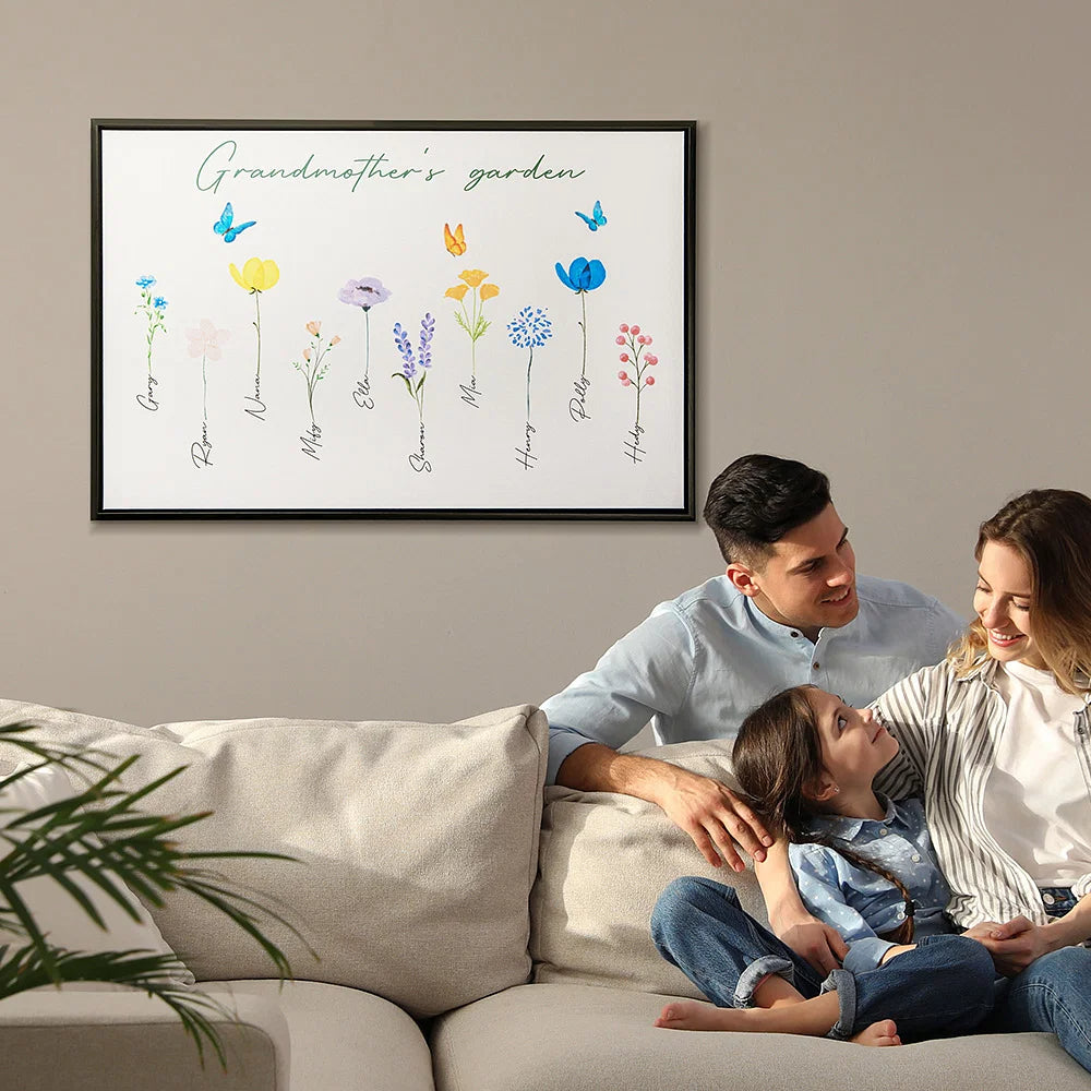 Personalised Horizontal Frameless Canvas with 1–16 Watercolor Family Flowers and Name – Thoughtful Birthday or Mother’s Day Gift for Loved Ones Family
