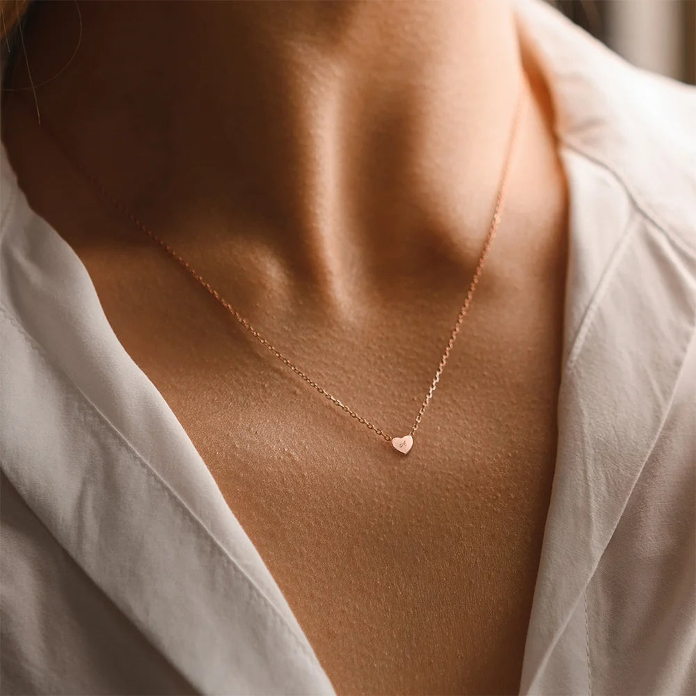 Personalized Solid Minimalist Heart Necklace with Engraved Letter Valentine's Day Gift for Her