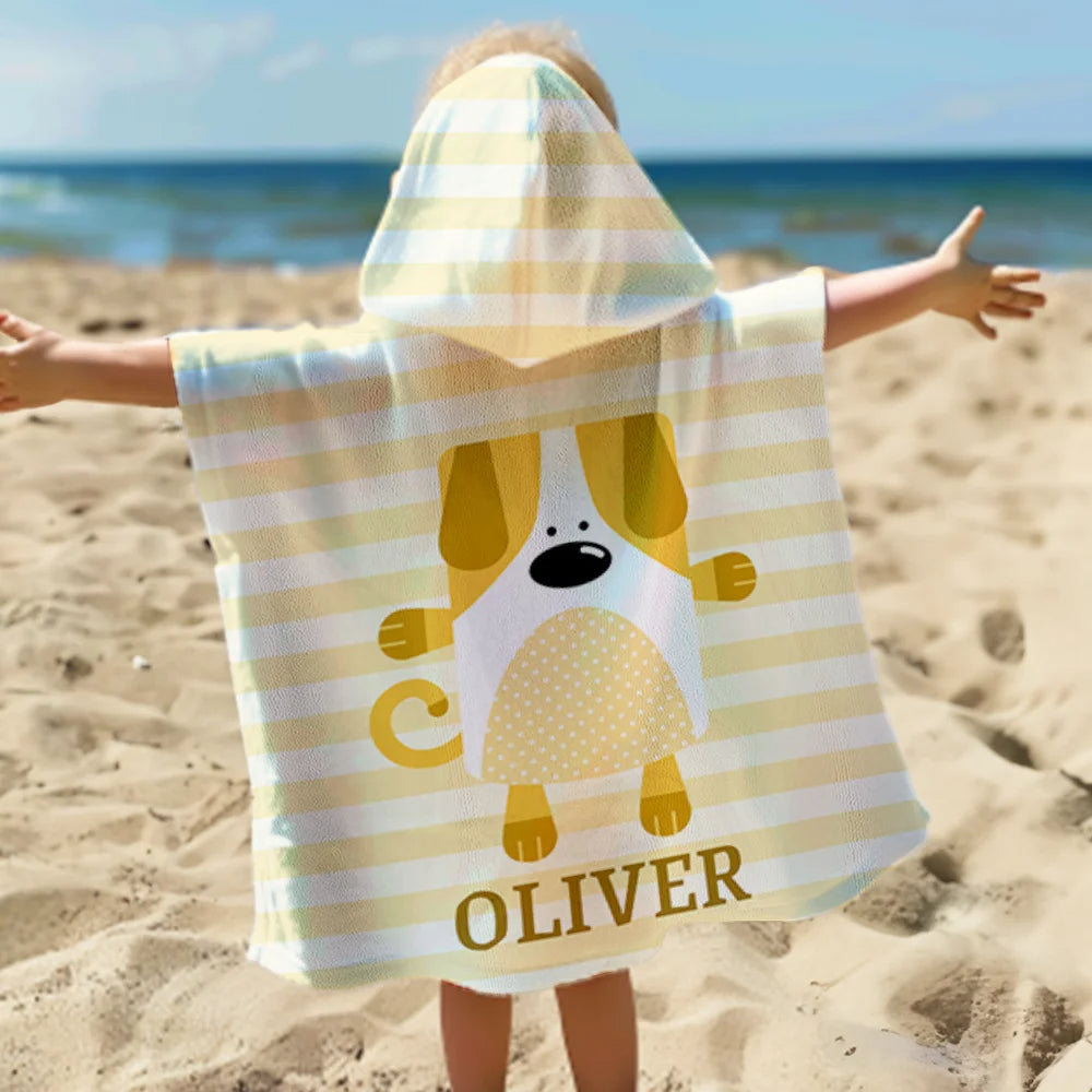 Personalized Cute Animal Hamster Owl Stripe Quick-Dry Soft Kid Hooded Beach Towel with Name – Summer Vacation Beach Essential Birthday Gift for Kids