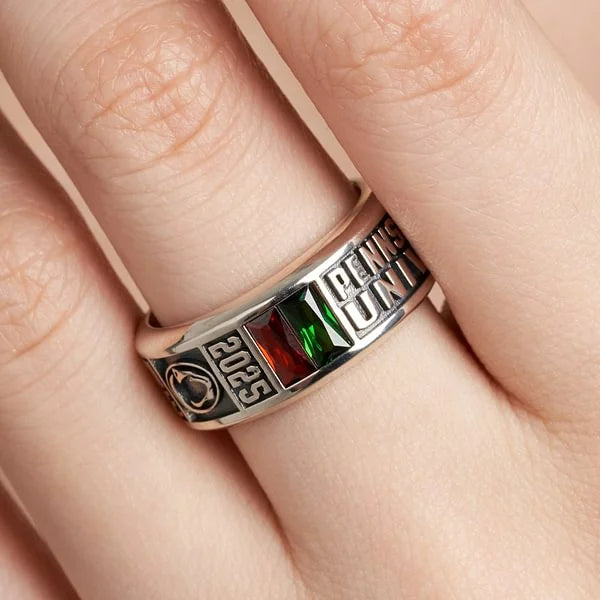 Personalised High School College Class Band Birthstone Ring Stamped Ring Graduation Anniversary Gifts for Graduates Classmates Friends