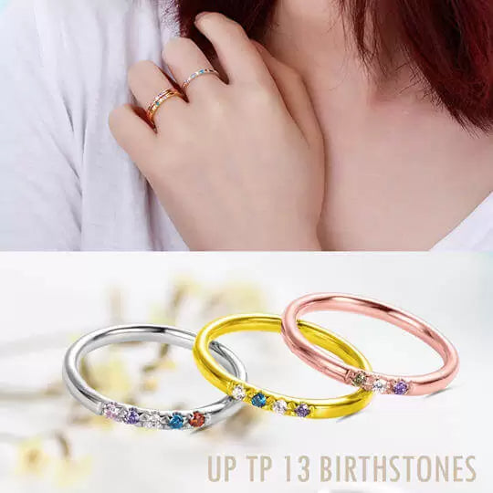Personalized Dainty 1-10 Family Birthstones Ring Minimalist Jewelry Mother's Day Birthday Gift for Women