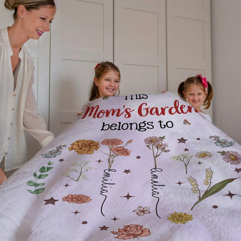 Personalized Birth Flower Blanket – Custom Family Throw with 1-12 Names – Heart Garden Design, Multicolor – Unique Gift for Mum, Grandma, Mother’s Day or Birthday
