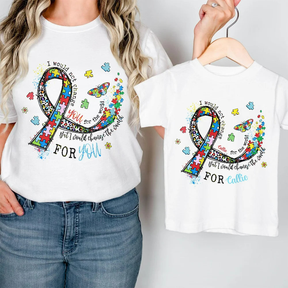 Custom Autism Awareness T-Shirt - Personalized Name Ribbon Design - World Autism Day Gift for Kids & Adults