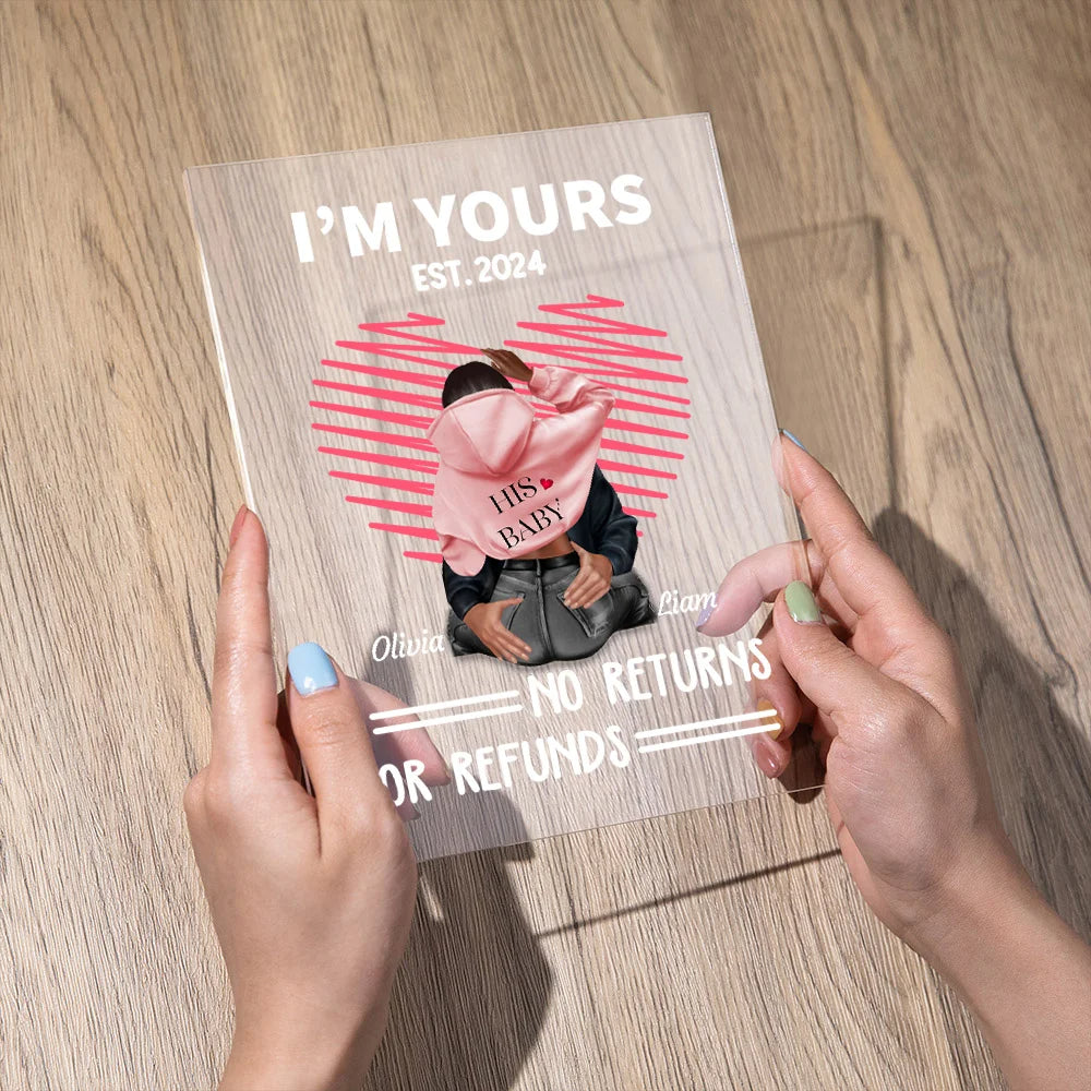 Personalised "I Am Yours No Returns or Refunds" LED Night Light with Wooden Base – Romantic Valentine's Day Gift for Couples