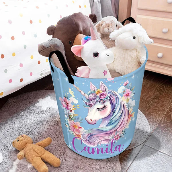 Custom Unicorn Laundry Basket for Kids – Large Waterproof Toy Storage with Handle, Cute Nursery Decor & Gift