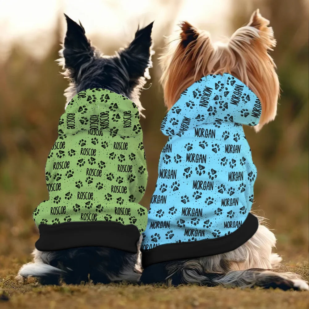 Personalised Soft Warm Pet Hoodie with Name Cute Paw Print Outfit for Dogs Cats Ideal Birthday Gift for Pet Lovers