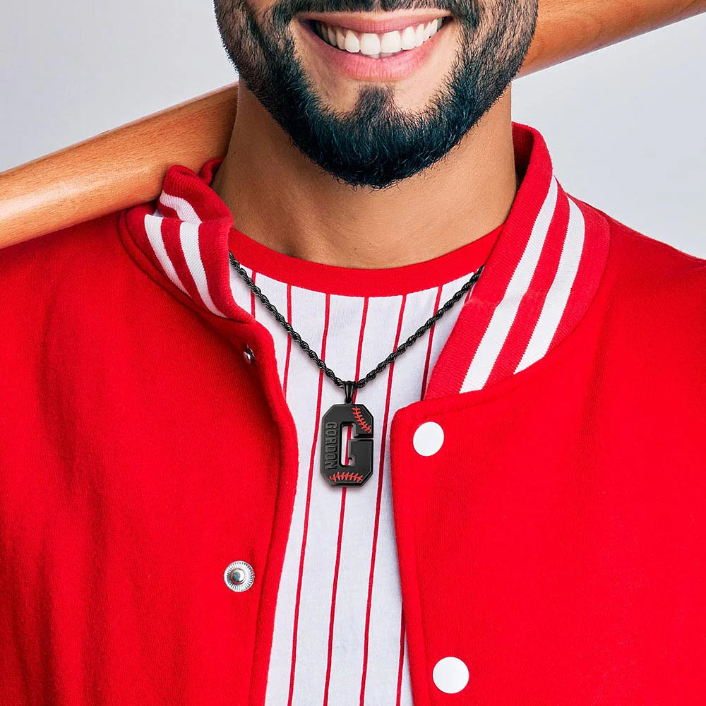 Personalised Engraved Baseball Initial Men's Necklace with Name for Birthday Gift for Sport Lovers