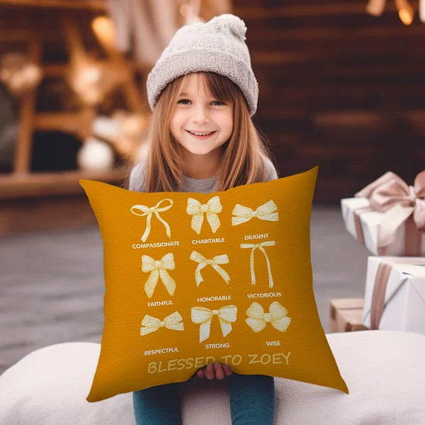 Personalised Coquette Bow Blessed Bible Words Throw Pillow Cover with Name Christian Birthday Gift for Family