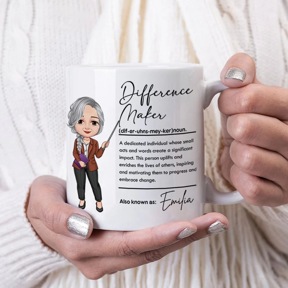 Personalised Difference Maker Cartoon Teaching Character Ceramic Mug (11oz/15oz) with Name Perfect Teacher’s Day or Back-to-School Gift