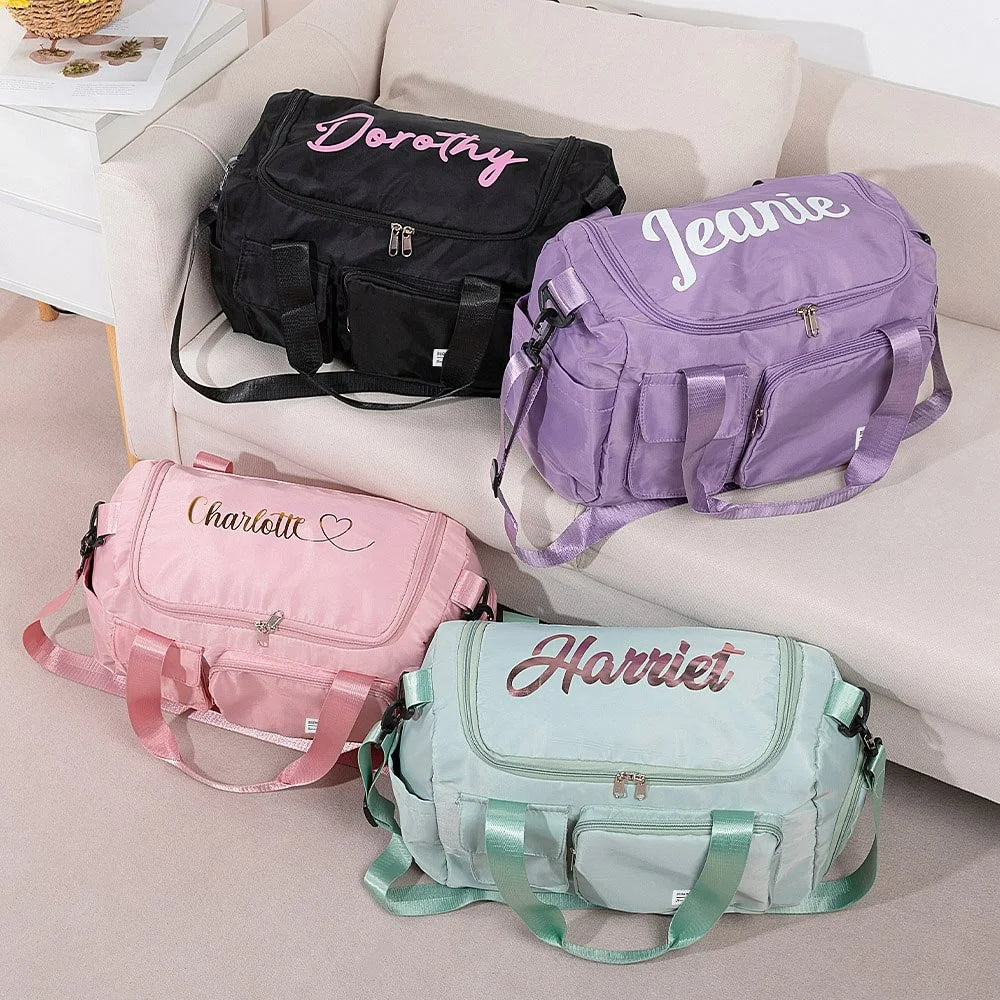 Personalised Waterproof Weekend Bag with Name Multi-Pocket Design and Shoulder Strap Birthday Back to School Gift for Women
