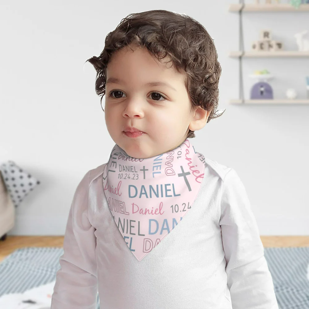 Personalized Baby Bib in Soft Cotton with Name and Date Perfect for Christening Day or Baby Shower Gift for New Parents