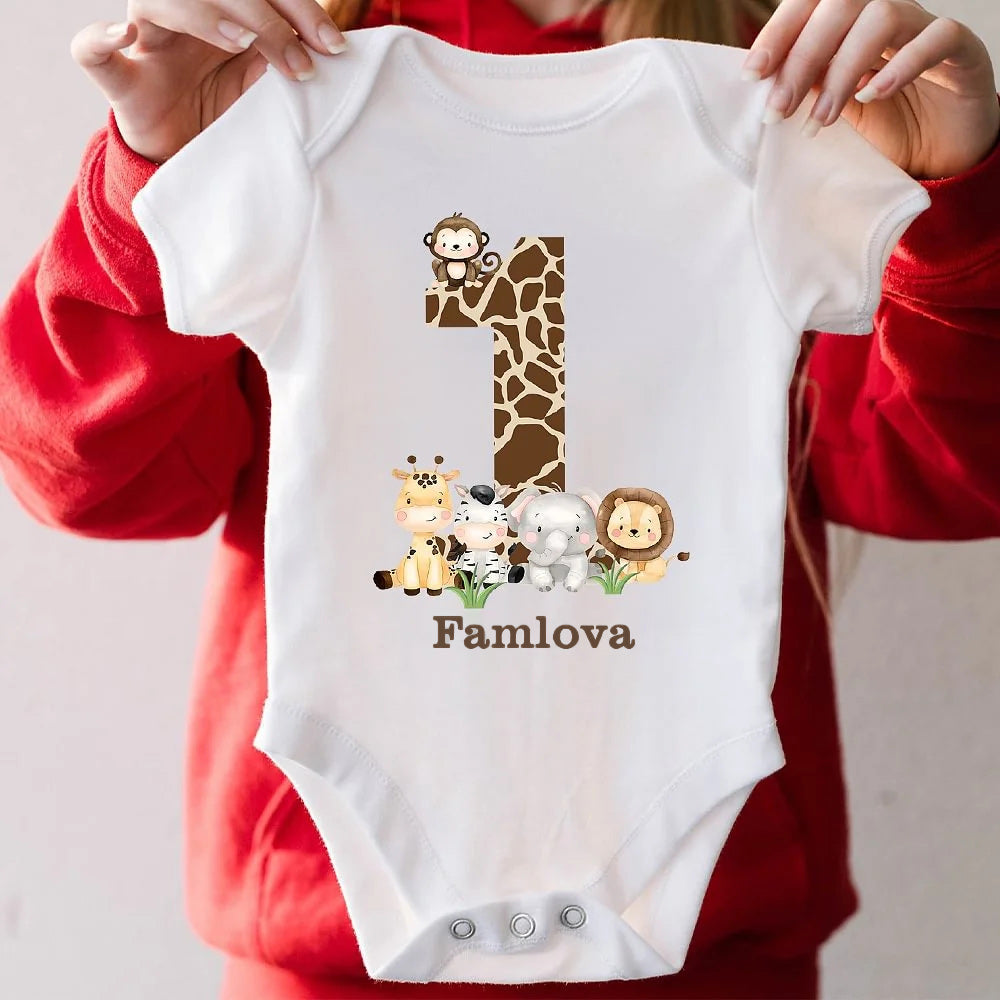 Custom Cartoon Jungle Leopard Baby Bodysuit & Kids T-Shirt | 100% Cotton Personalized Name & Age | Birthday, Children's Day Gift