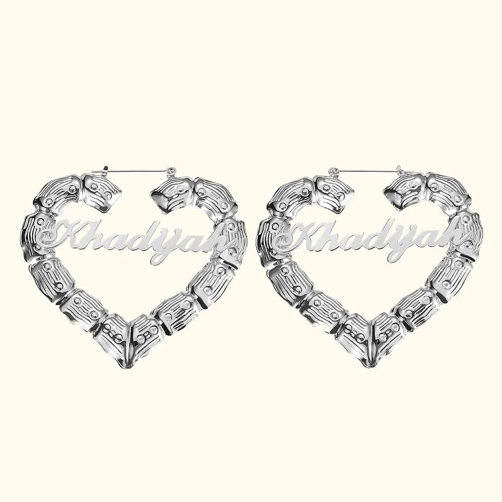 Bamboo Heart Name Earrings