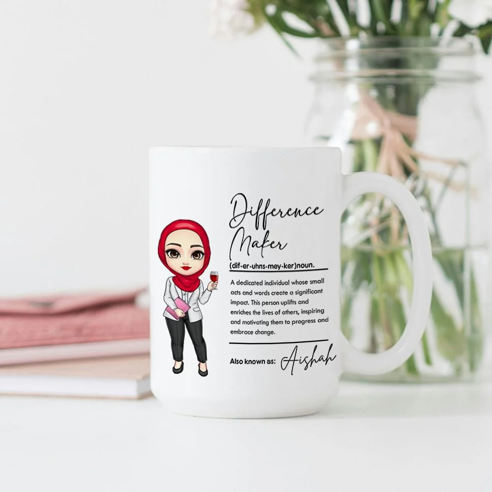 Personalised Difference Maker Cartoon Teaching Character Ceramic Mug (11oz/15oz) with Name Perfect Teacher’s Day or Back-to-School Gift