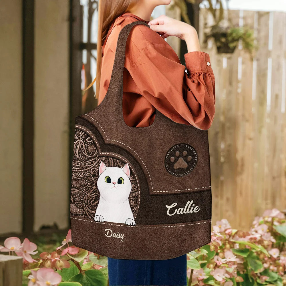 Custom Personalized Vintage Cartoon Dog & Cat Tote Bag – Double-Sided Print Large Eco-Friendly Shopper – Add 1-6 Pet Names – Perfect Gift for Pet Lovers, Anniversary, Birthday