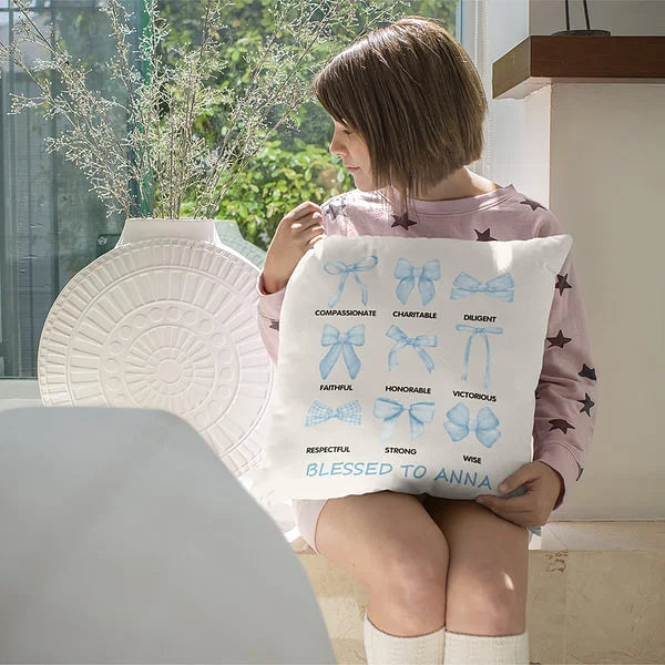 Personalised Coquette Bow Blessed Bible Words Throw Pillow Cover with Name Christian Birthday Gift for Family