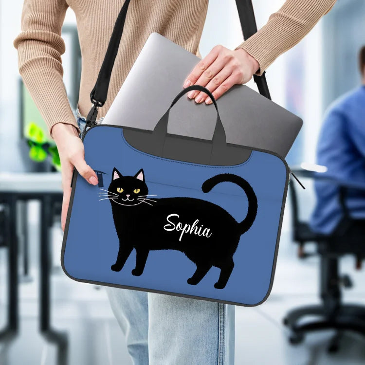 Personalized Cute Black Cat Waterproof Laptop Bag - Adjustable Strap & Custom Name Gift for Students/Office Workers