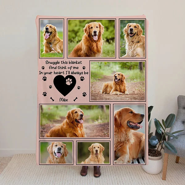 Personalised Soft Blanket with 8 Pet Photos Name and "Snuggle This Blanket And Think Of Me" Memorial or Birthday Gift for Pet Lover