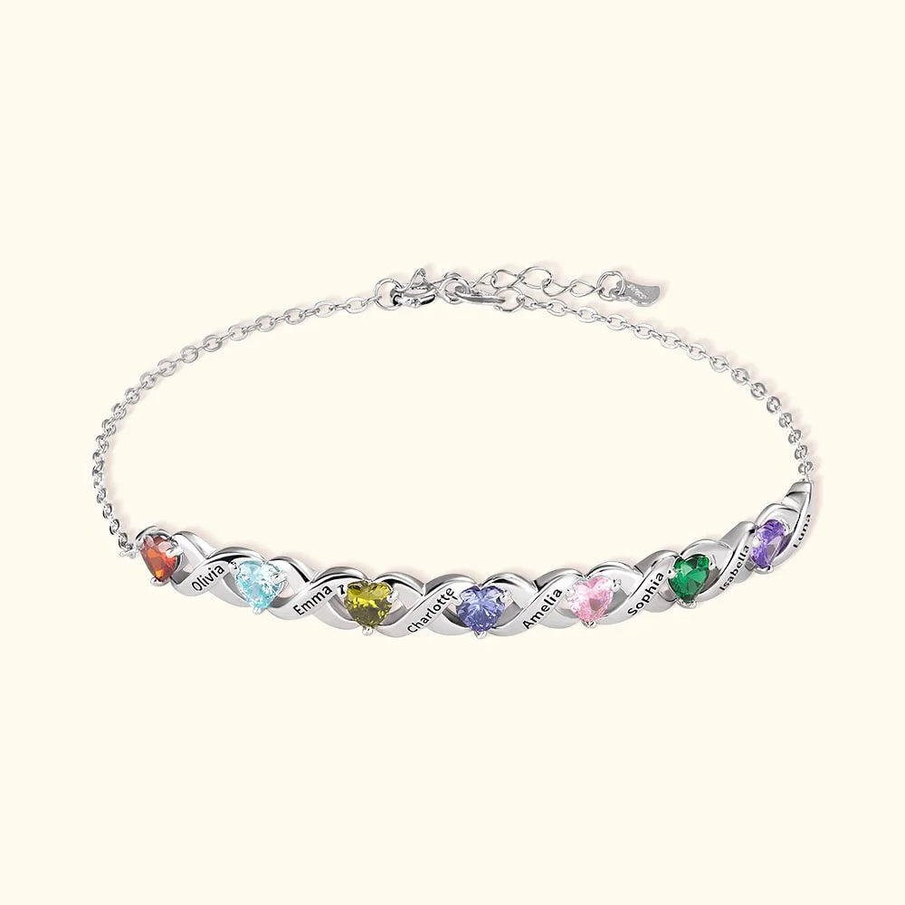 Personalized 2-5 Birthstones and Names Family Bracelet Mother's Day Anniversary Birthday Gift for Mom Grandma