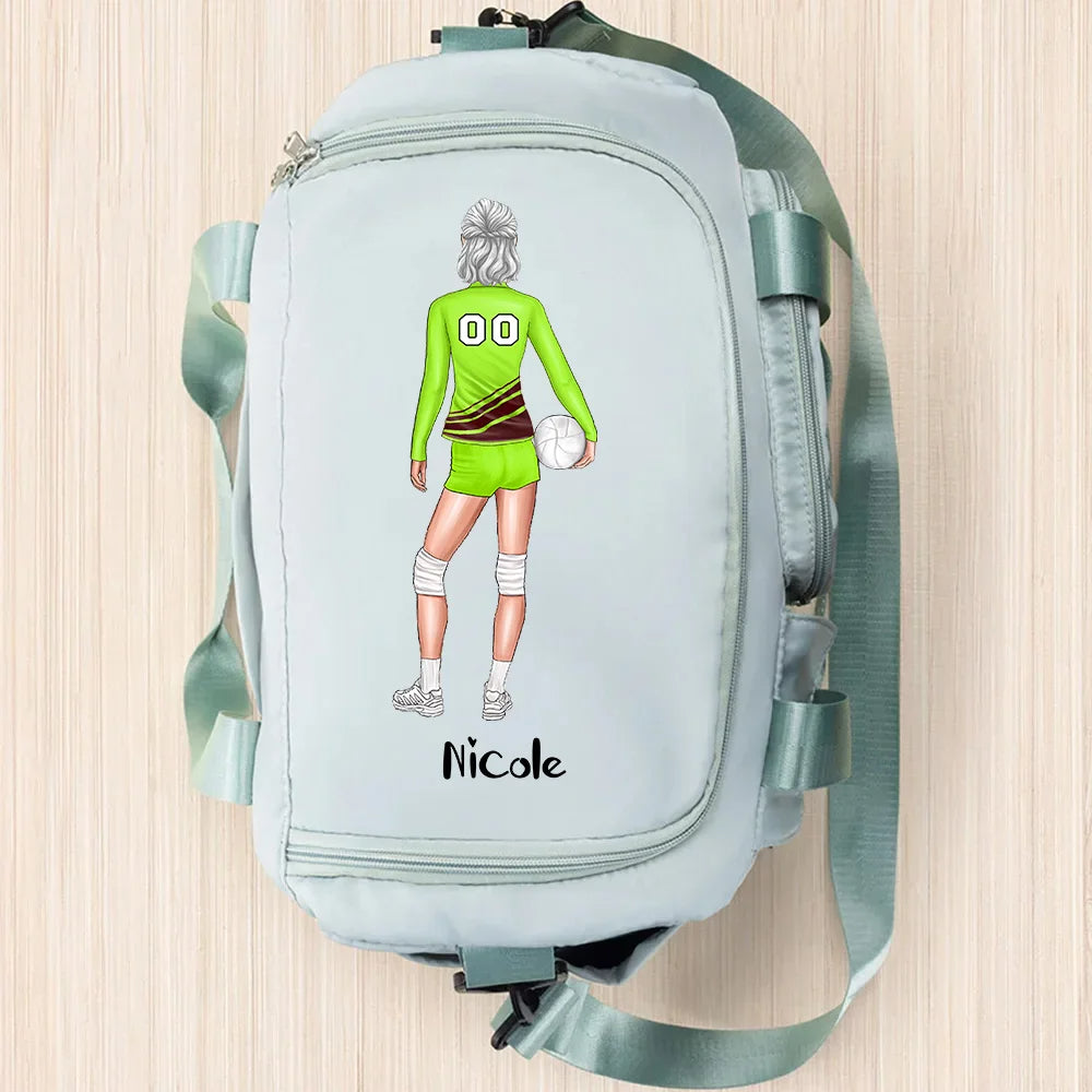 Personalised Cartoon Volleyball Girl Large Duffle Bag with Name and Strap Multi-Compartment Team Birthday Gift for Volleyball Lovers