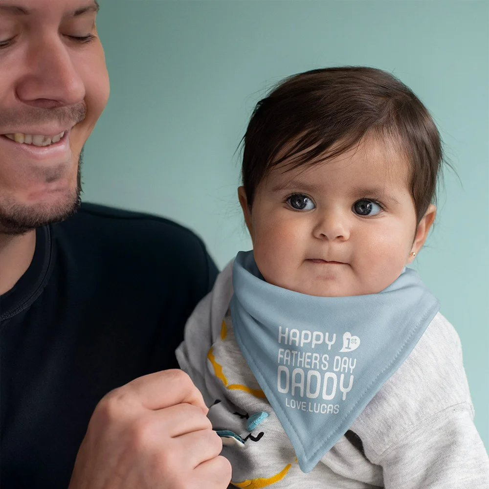 Personalized Happy First Father's Day Adjustable Baby Bandana Bib 100% Cotton with Nickname and Text, Baby Shower Gift for New Dad and Baby