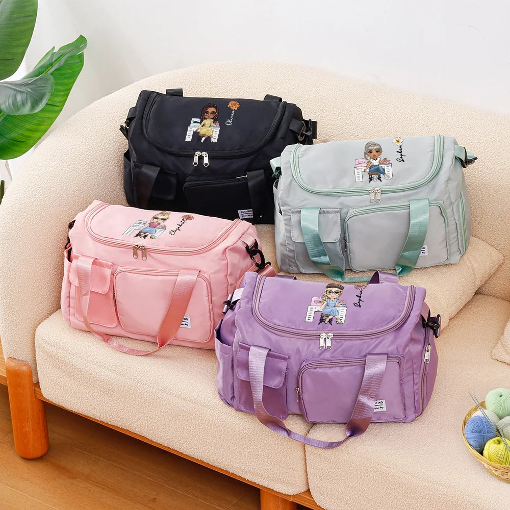 Personalised Cartoon Designer Character Weekend Bag with Birth Flower and Name Multi-Compartment Travel Gift for Women Girls Birthday Graduation