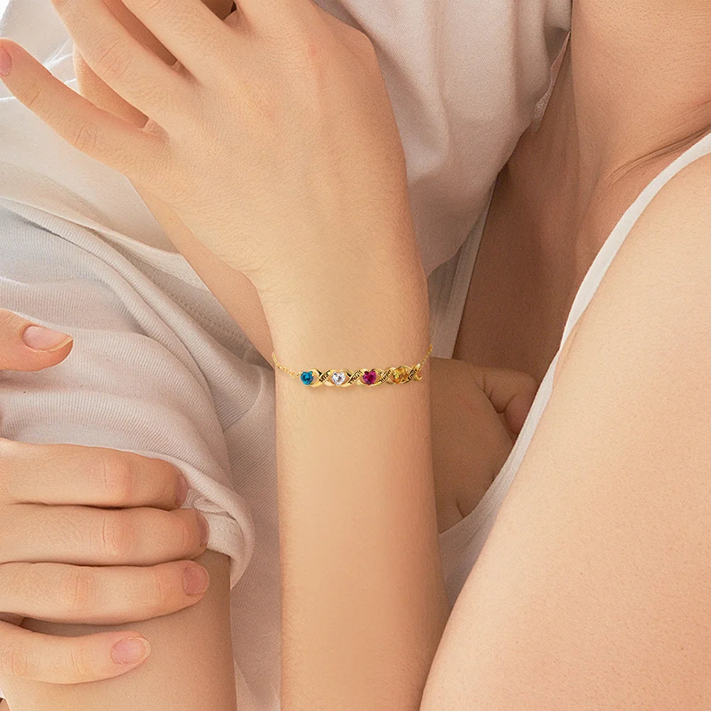 Personalized 2-5 Birthstones and Names Family Bracelet Mother's Day Anniversary Birthday Gift for Mom Grandma