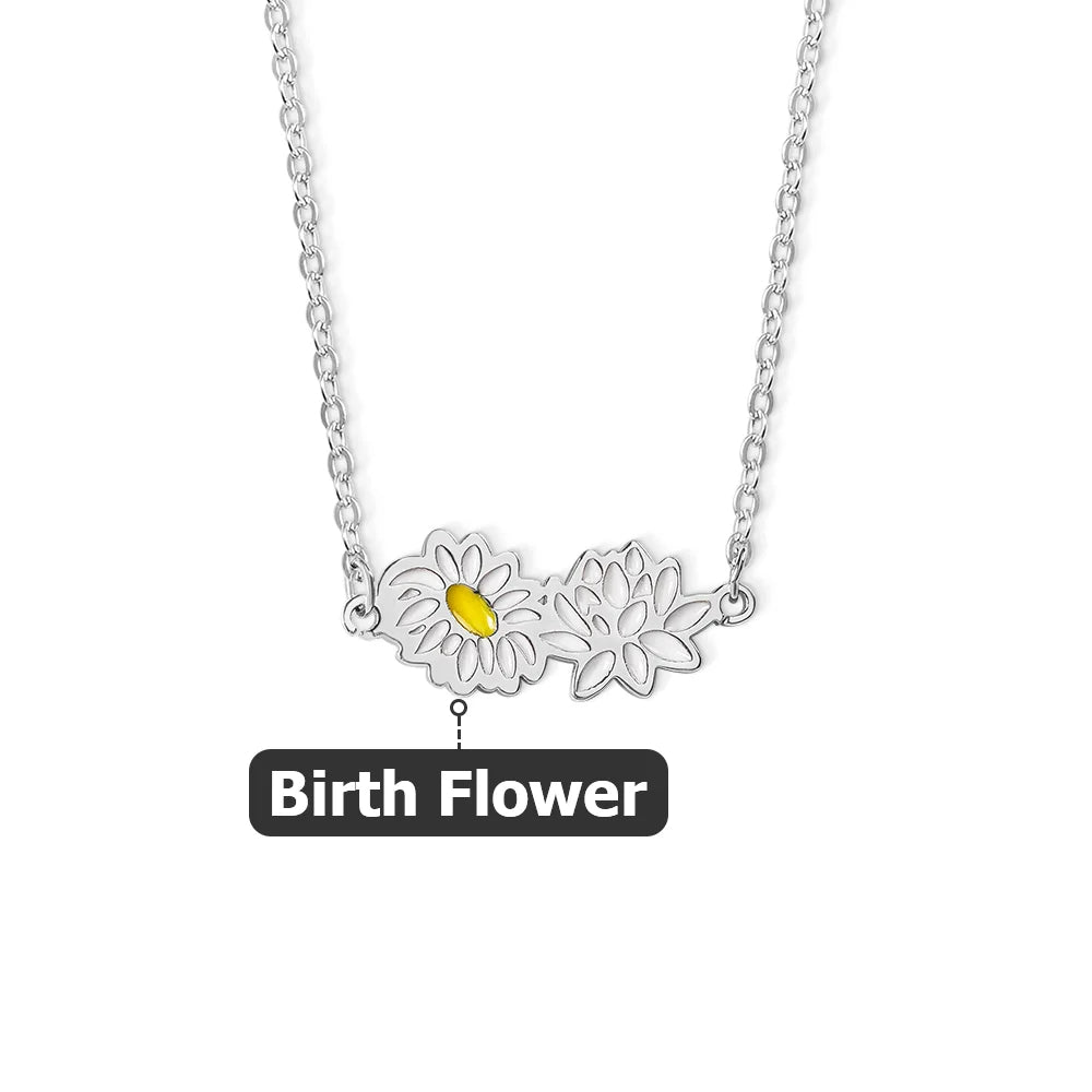 Personalized Dainty 1-8 Colorful Birth Flower Pendant Necklace Family Jewelry Birthday Mother's Day Gift for Women