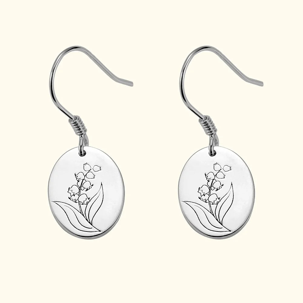 Personalized Birth Month Flower Earrings with Back Engraving