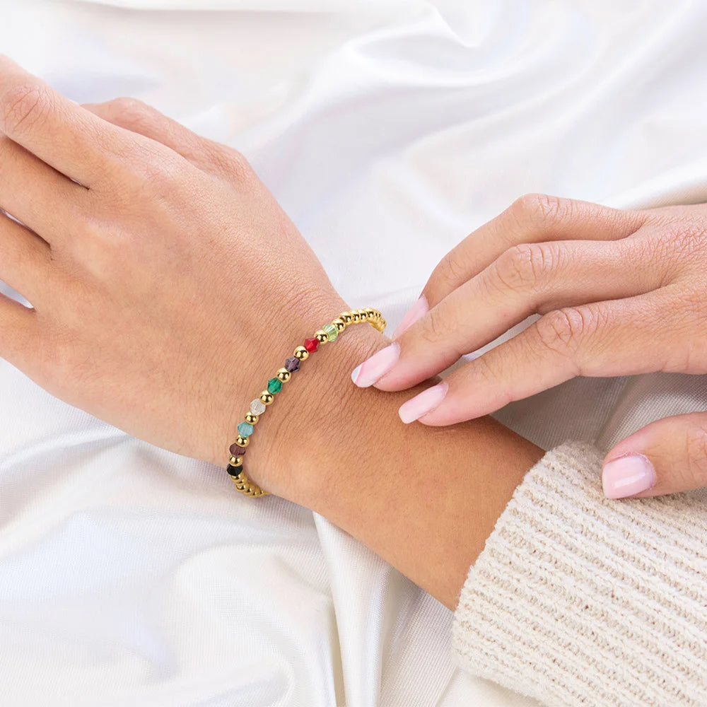 Personalized 1-12 Family Birthstones Elastic Beaded Bracelet Birthday Mother's Day Gift for Woman Mom