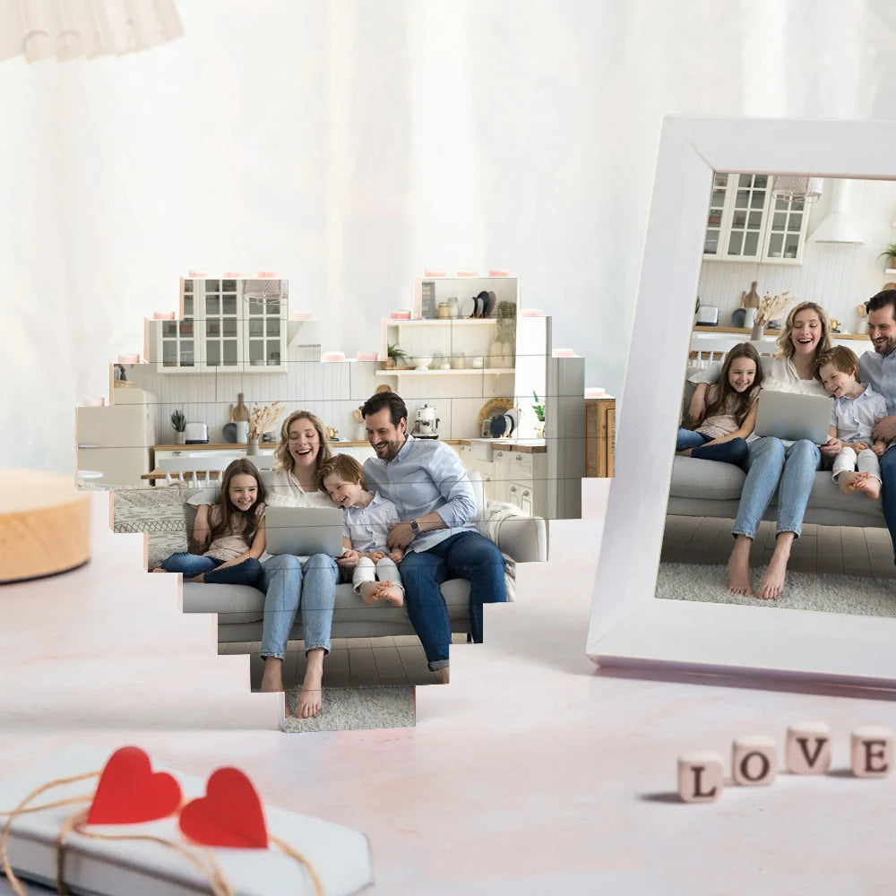 Custom Photo Heart-Shaped Puzzle - Personalized Building Brick Gift for Anniversary, Wedding, Birthday - Unique Present for Family & Couples