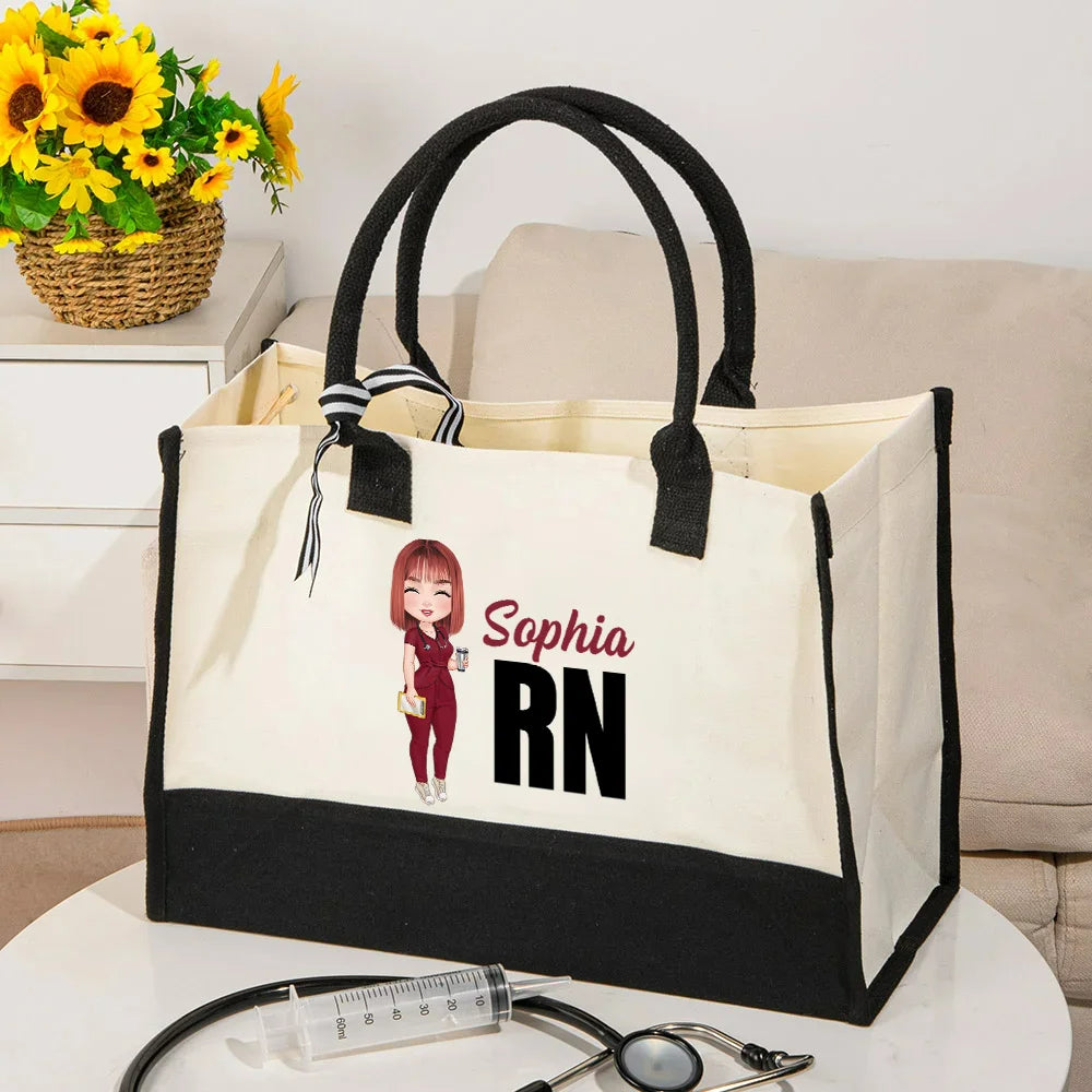 Personalised Waterproof Tote Bag with Name Cartoon CharacterTitle Birthday or Appreciation Gift for Nurses Doctors and Medical Professionals