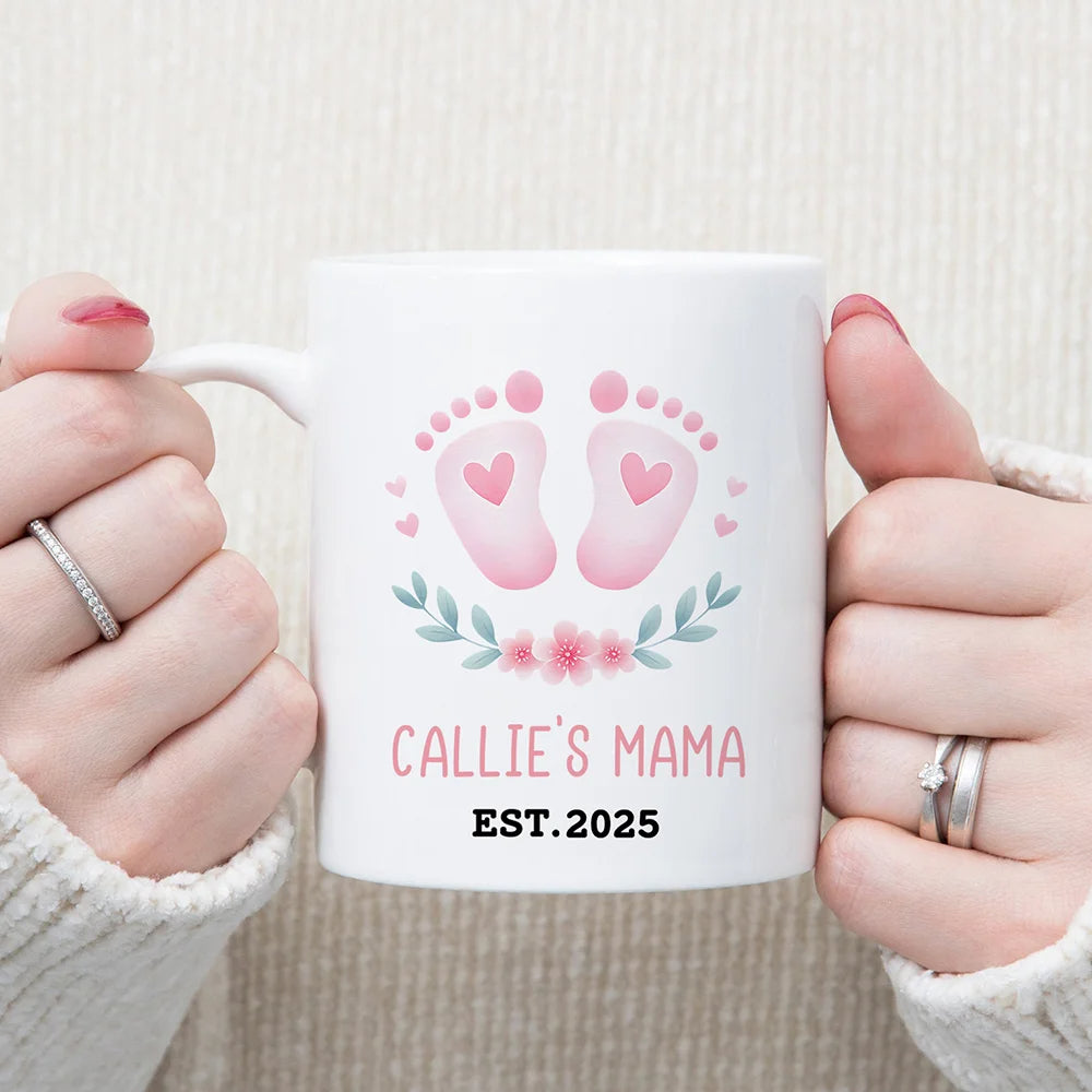 Personalised Baby Footprint Ceramic Mug with Name and Year – Ideal Baby Shower or Birthday Gift for New Parents Mom Dad