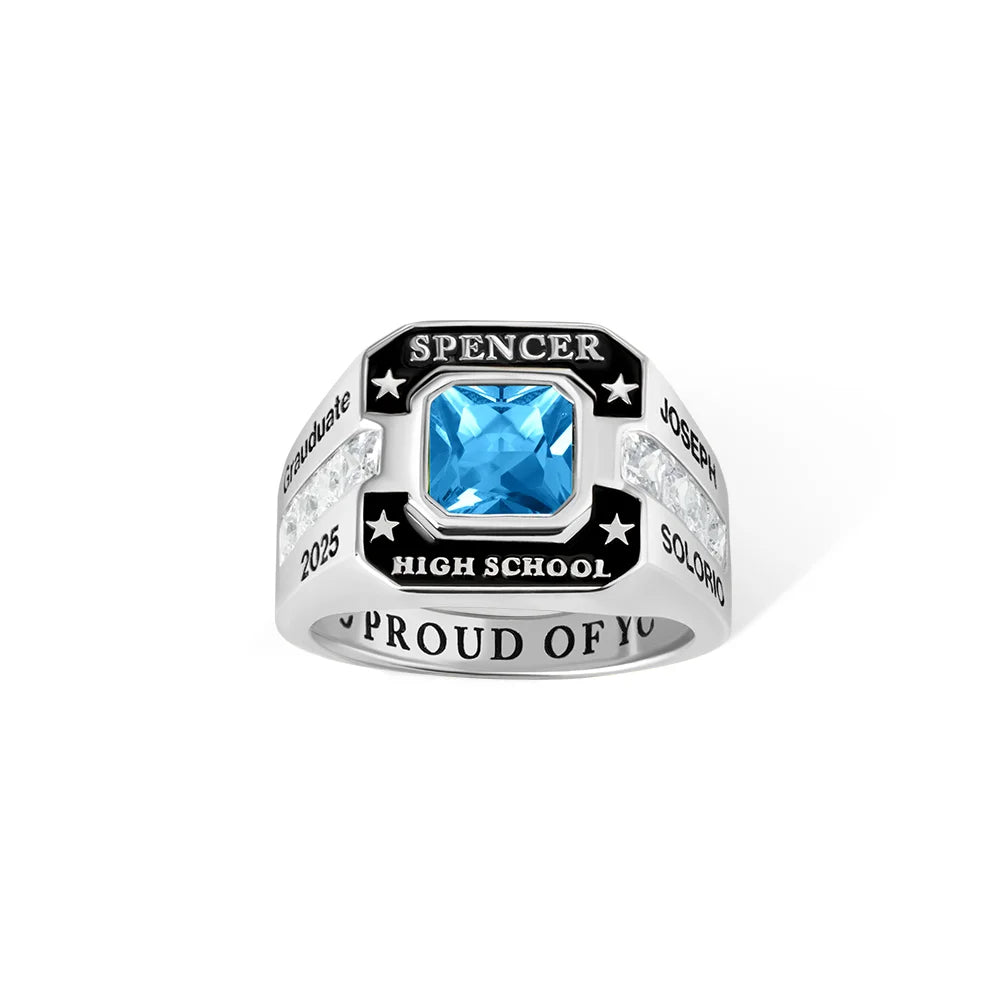 Personalized High School College Class Ring with Birthstone and Engraved Text Graduation Anniversary Gift for Graduates